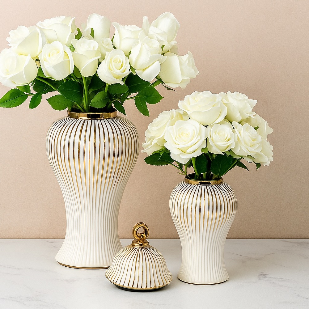 Chic White and Gold Vase Collection